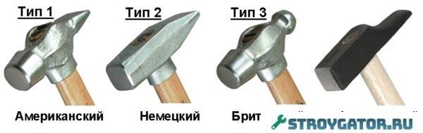 Типы головок молотков
